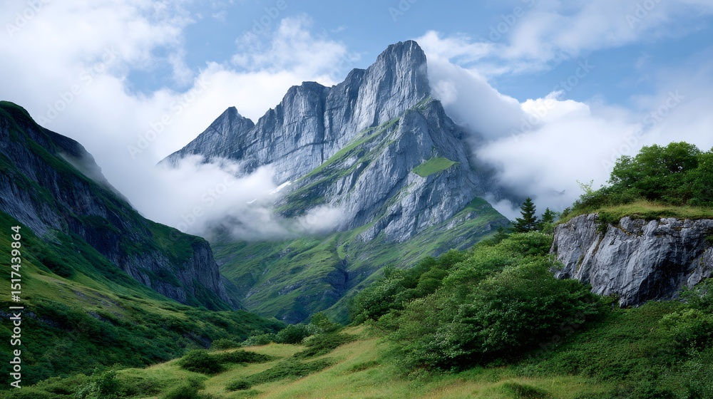 Fototapeta premium Clouds embracing the rocky peaks of the Alps in Switzerland