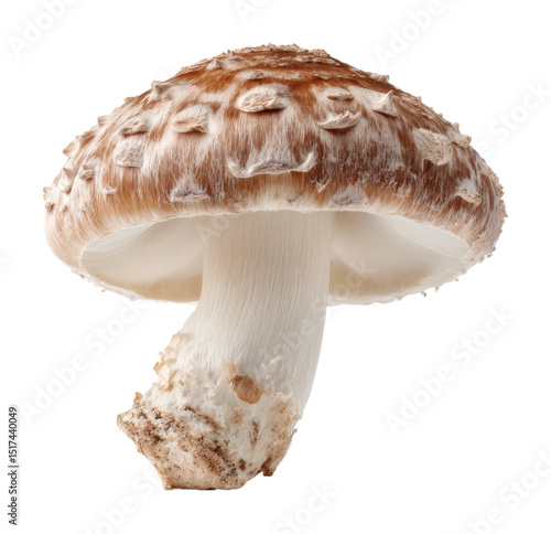 Edible mushroom growing in natural habitat forest organic environment isolated on transparent background