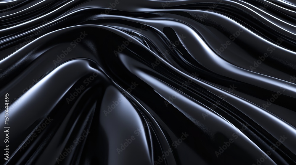Fototapeta premium Sleek Fabric Texture, Black metallic waves, Modern abstract background.