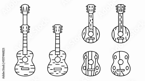 Ukulele Guitar Line Art A musical instrument family portrait ready for a creative coloring book