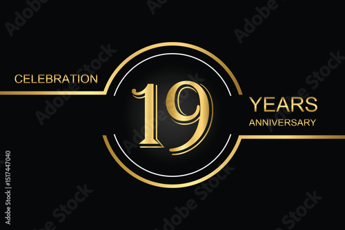 Luxury 19th anniversary celebration design with gold text on a dark background. Perfect for elegant event invitations, milestone banners, or corporate anniversary templates.
