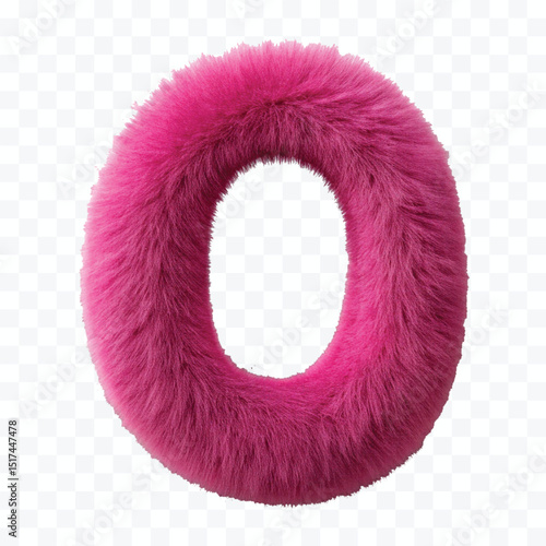 3d hairy fluffy font number o, furry alphabet,   dark pink number o isolated on transparent background
