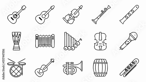 A cheerful collection of musical instruments inspires creativity with minimalist black and white