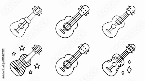 Cute ukulele designs perfect for a musical project coloring book or beginner learning to play black