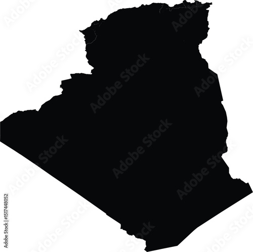 Silhouette map of Algeria, black outline vector illustration for design and educational purposes