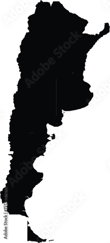 Silhouette map of Argentina, black outline vector illustration for design and educational use