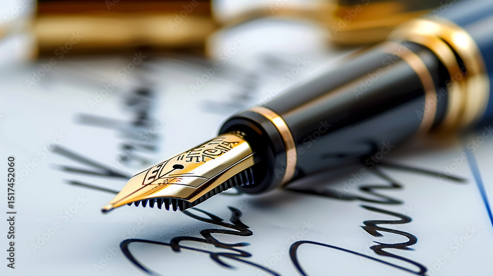 Fototapeta premium fountain pen and ink signature on the document, close-up of the contract