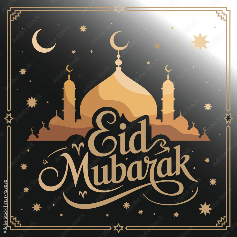 Elegant Eid Mubarak greeting card vector design with a vintage holiday typography illustration Elegant Eid Mubarak greeting card vector design with a vintage holiday typography illustration