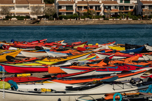 Wallpaper Mural Colorful kayaks on the sand facing the sea, Costa Brava Torontodigital.ca
