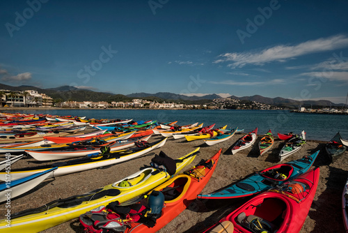 Wallpaper Mural Colorful kayaks on the sand facing the sea, Costa Brava Torontodigital.ca