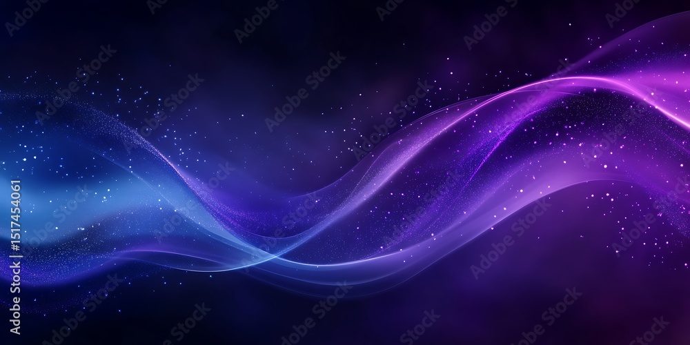 Fototapeta premium Abstract purple and blue wave background with glowing particles