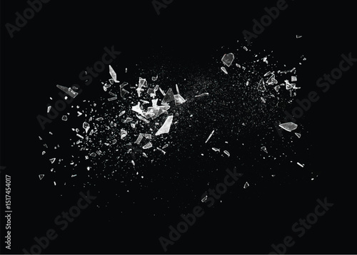 Broken glass on the black background. Isolated realistic cracked glass effect