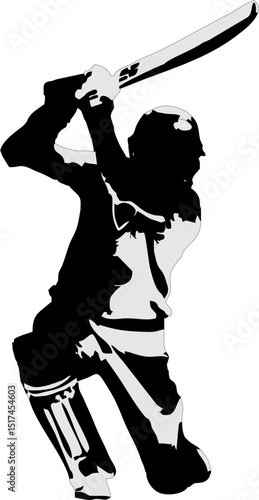 Silhouette of a left hand cricketer performing a cover drive shot