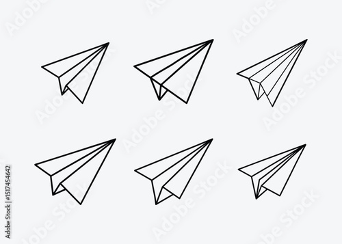 Modern paper airplane silhouettes set isolated on white background