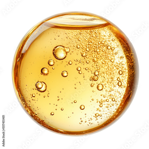 A close up of a golden sphere filled with many bubbles  in high definition isolated on transparent background
