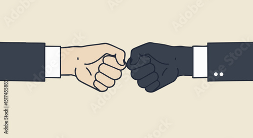 Equal rights movement diverse hands fist bump illustration for unity partnership and teamwork representation concept image design