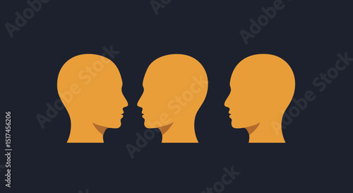 Equal rights movement head profile illustration showing communication and understanding between people in conversation and thought process