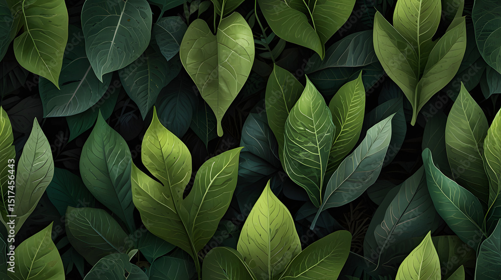 A vibrant pattern of fresh green leaves, showcasing nature's lush foliage and organic growth A vibrant pattern of fresh green leaves, showcasing nature's lush foliage and organic growth