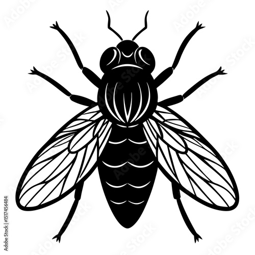 Black and White Fly Silhouette Graphic - Detailed Insect Pest Illustration