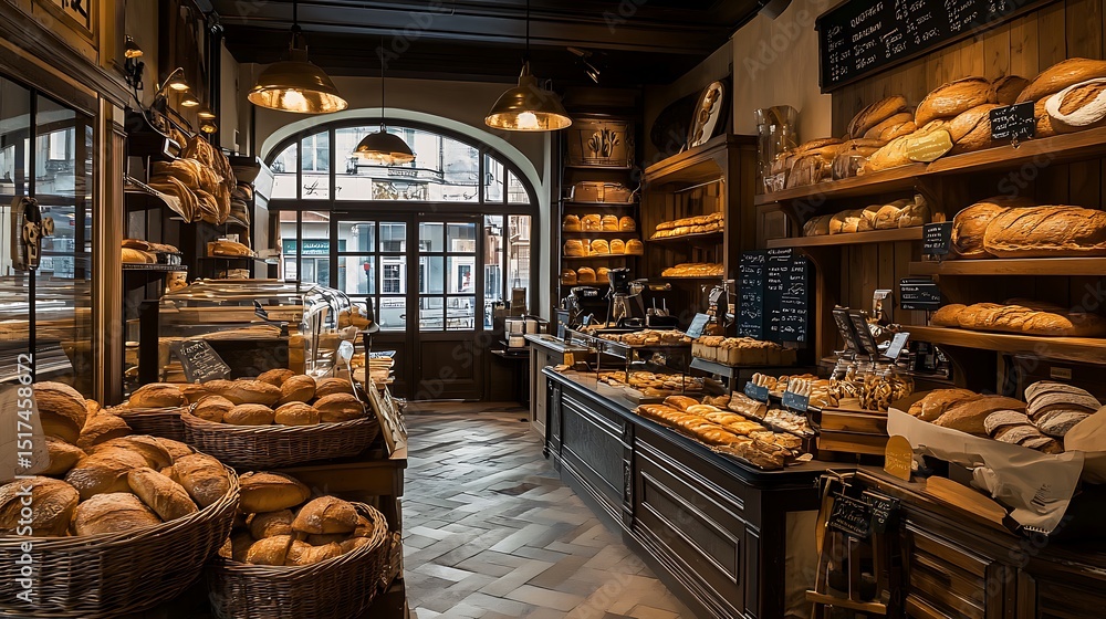 A nostalgic boulangerie where fresh bread fills the air with warmth and comfort