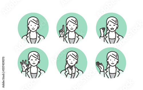 若いビジネスウーマンのいろいろな表情セット ベクターイラスト素材