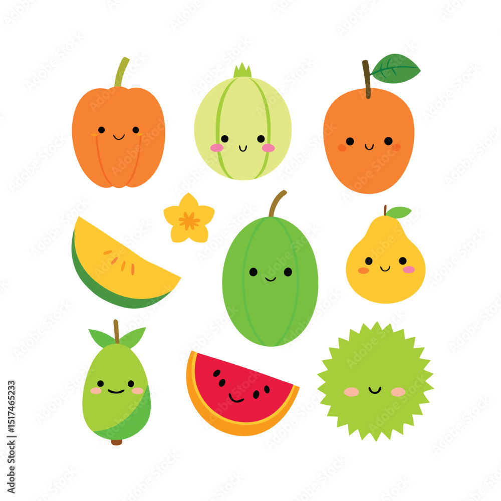 set of funny cartoon fruits set of funny cartoon fruits