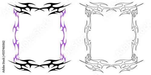 Neo tribal decorative frame with sharp symmetrical design for edgy layouts. Ideal for tattoos, posters, identity art, branding accents, and cultural design decoration elements.