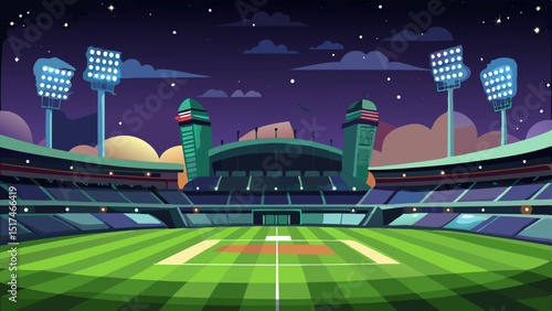 A vibrant stadium awaits the night game filled with anticipation under the starry sky and stadium