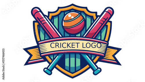 Dynamic cricket emblem featuring bats and ball symbolizing sportsmanship and energy with bold
