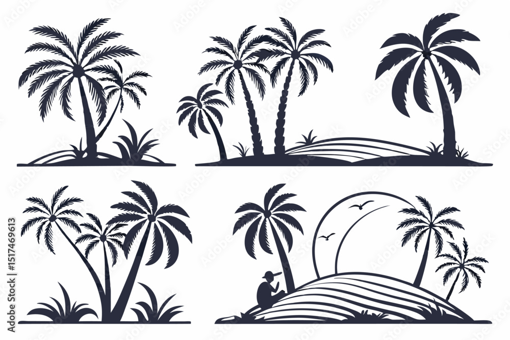 Fototapeta premium Palm Essence: Silhouette Icons in Vector Form
