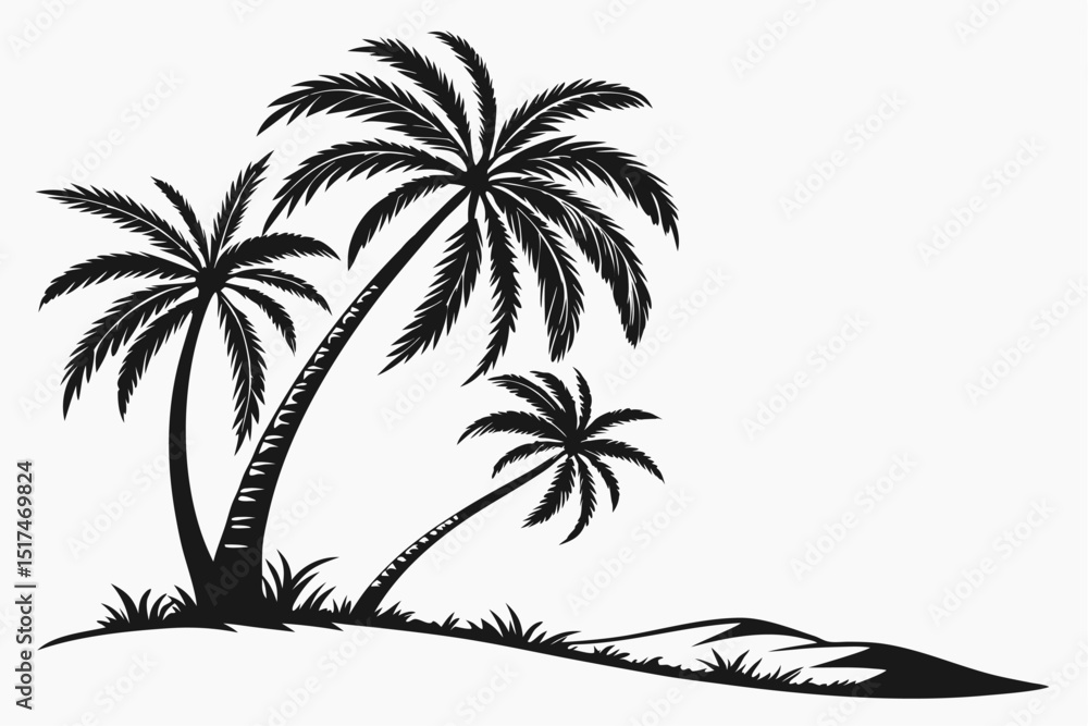 Fototapeta premium Twin Palms: Black Silhouette Vector on White