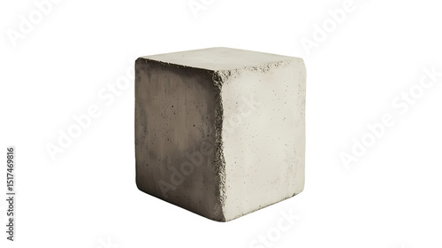 A single concrete cube isolated  in a setting with soft lighting isolated on transparent background