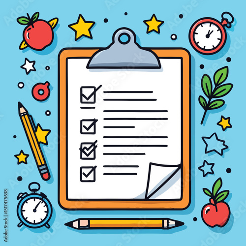 Clipboards with checklists and colorful elements