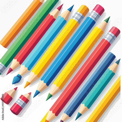 Colorful pencils in various shapes on white background