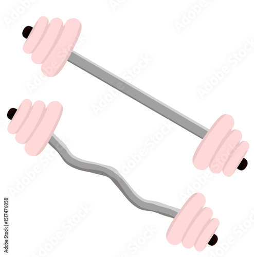 Pink straight and EZ curl barbells for weightlifting icons