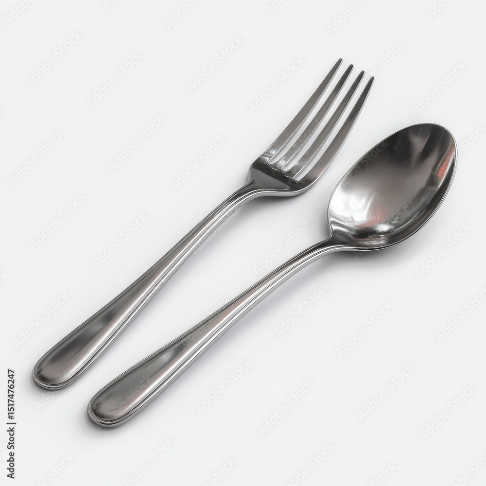 Stainless steel fork and spoon, flat lay Stainless steel fork and spoon, flat lay