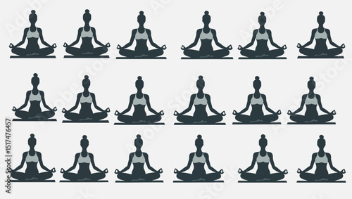Seamless Pattern of Woman Silhouettes in Lotus Pose for Yoga and Meditation