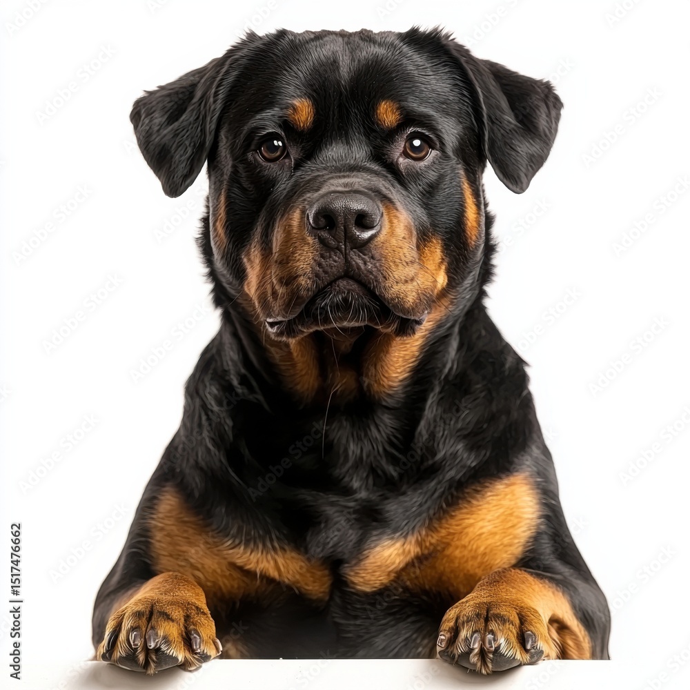 Close-up of a Rottweiler Puppy with Violent Expression Looking Directly at Camera Isolated on White Background Close-up of a Rottweiler Puppy with Violent Expression Looking Directly at Camera Isolated on White Background