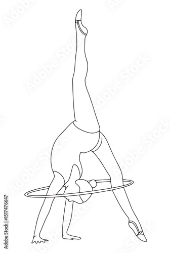 Elegant slim girl with a hoop - rhythmic gymnastics. Vector illustration in doodle style on white background