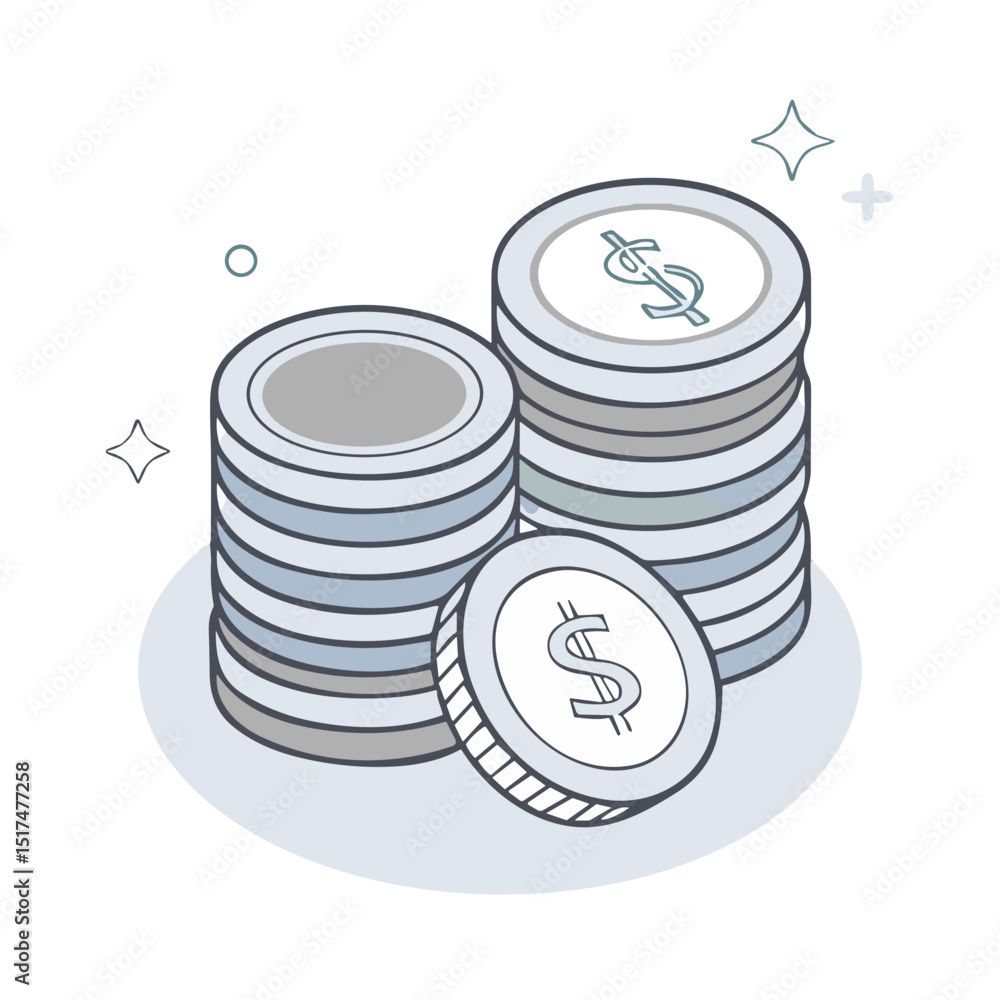 Coins stack icon for financial websites, money management blogs, investment platforms, savings applications, and banking service presentations Coins stack icon for financial websites, money management blogs, investment platforms, savings applications, and banking service presentations