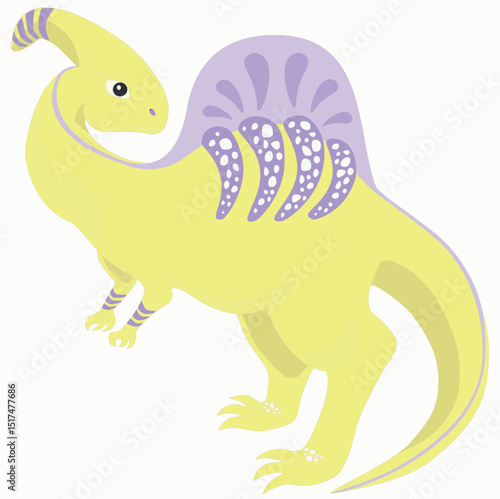 Vector illustration of a cartoon dinosaur art of parasaurolophus with comb on back of spinosaurus, isolated on white background, cute children's toy, for print or holiday's postcard	
