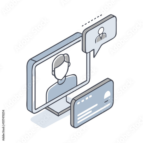 Video call screens icon for remote communication websites, virtual meeting blogs, teleconference apps, work-from-home platforms and online education materials