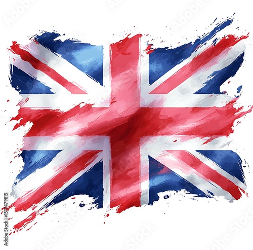 Painted brushstroke style british union jack flag against a white background