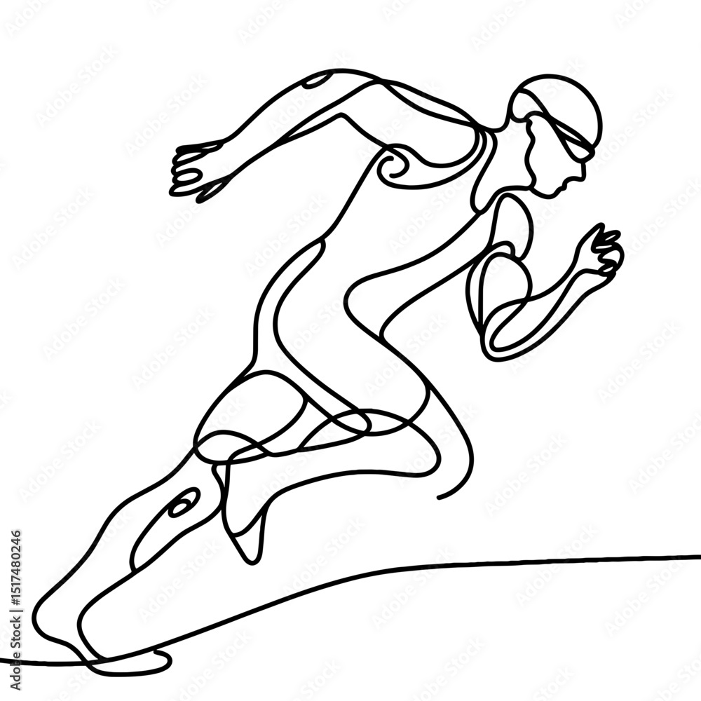 Runner sprinting forward in line art style Runner sprinting forward in line art style