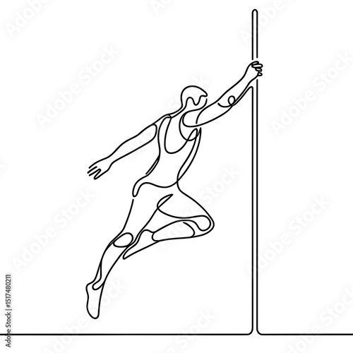 Pole vaulter jumping over bar in line style