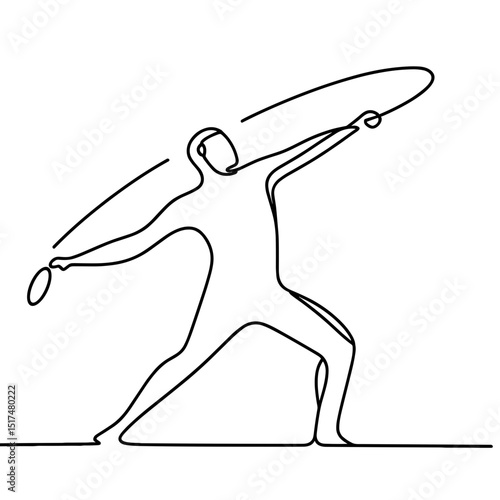 Discus thrower in action in continuous line style