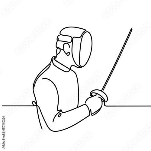 Fencer holding sword in minimalist line drawing