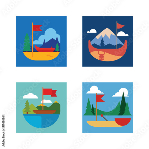 Lakeside summer vacation boats canoes rowboats