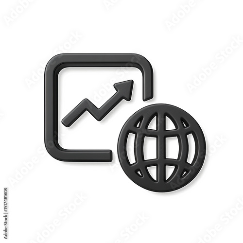 Global Growth Chart: 3D Black Icon on Dark Background