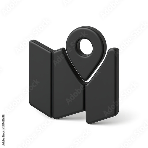 Isometric Black Map with Location Pin Icon